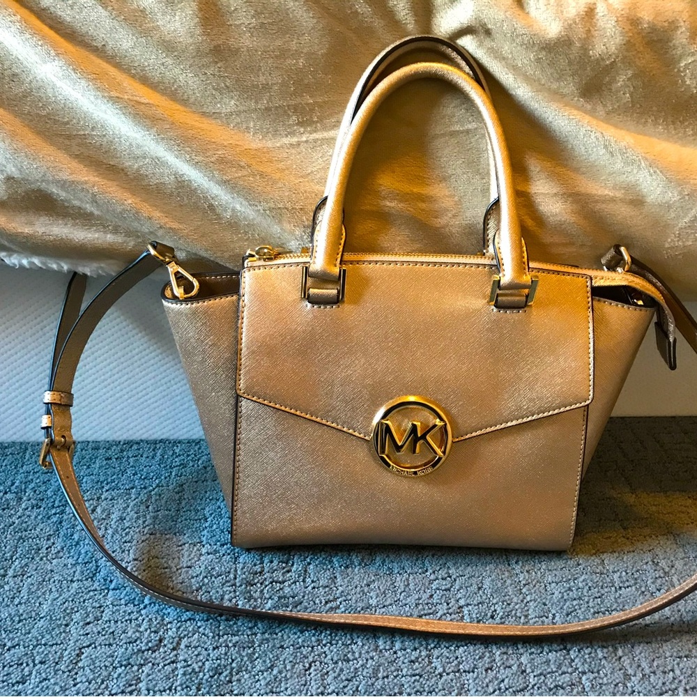 MICHAEL KORS HUDSON PALE GOLD MD SATCHEL LEATHER New with tags MSRP $368